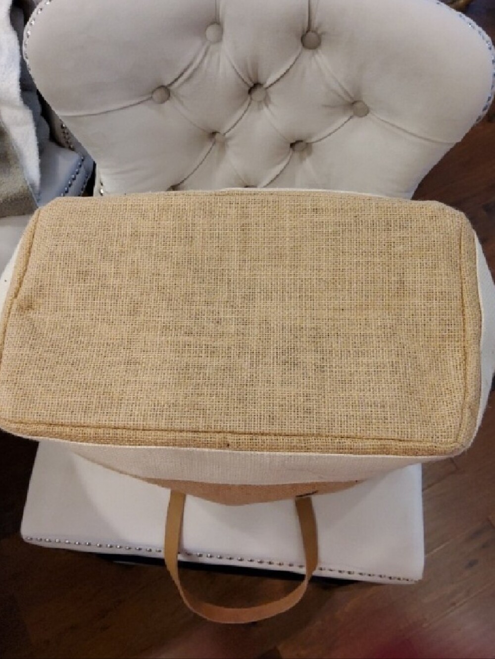 Mobile Office Jute Tote Bag in Natural and White - Picture 4 of 6